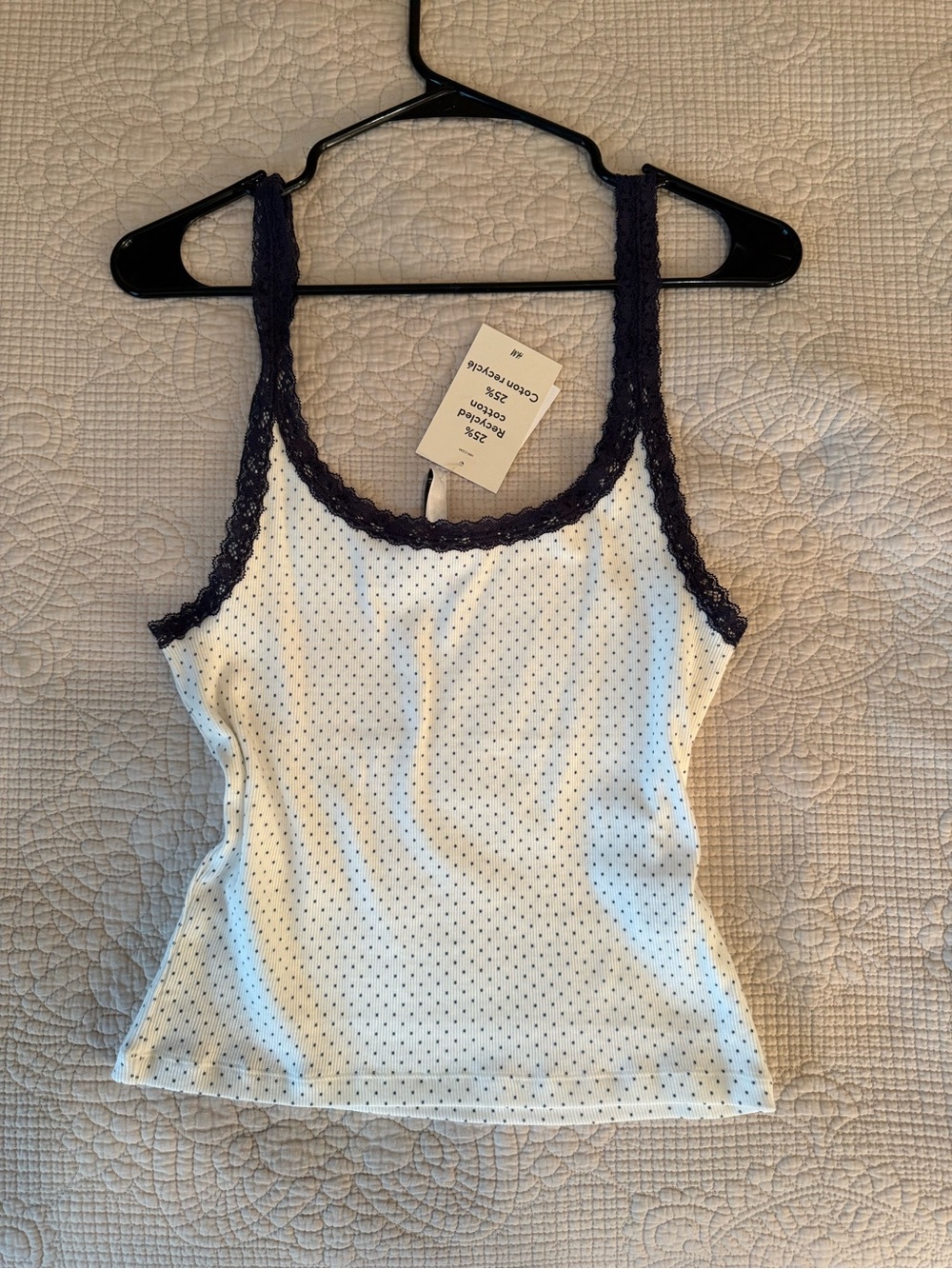 H&M White Polka Dot Lace-Trim Camisole with Navy Accents
